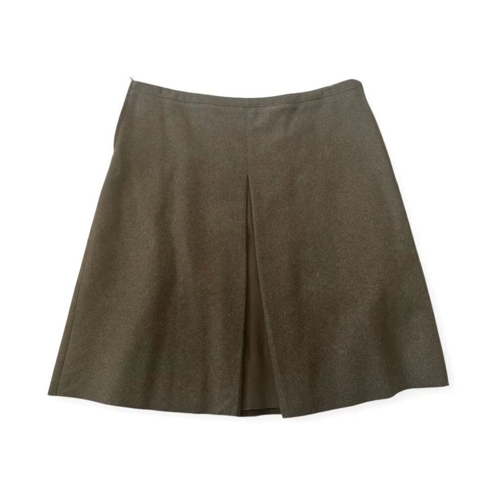 Prada Brown Virgin Wool Pleated Skirt with Cotton Panels